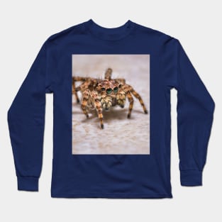 Orange-Brown Jumping Spider on a Kitchen Tile. Macro Photograph Long Sleeve T-Shirt